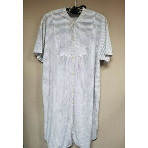 Green House Women Black White Striped Midi Shirt Dress Large Short Sleeve Casual